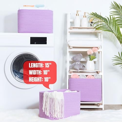 MINTWOOD Design 3-Pack Storage Baskets for Shelves, Decorative Baskets for Organizing, Woven Baskets for Storage, Book Basket Cube Storage Bin Box, Pantry Closet and Shoe Organizers, Lilac Purple