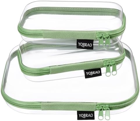 YQBRAO Clear Hard Shell Zipper Organizer Cases, 4-Pack, Green