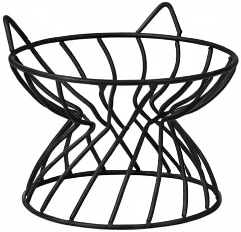 Metal Stand for Cat Dish - Raised Cat Bowl Holder with Anti Slip Sleeves - Black Iron - Elevated, Anti Vomiting, Backflow Prevention - 5.9 x 4.7 inches
