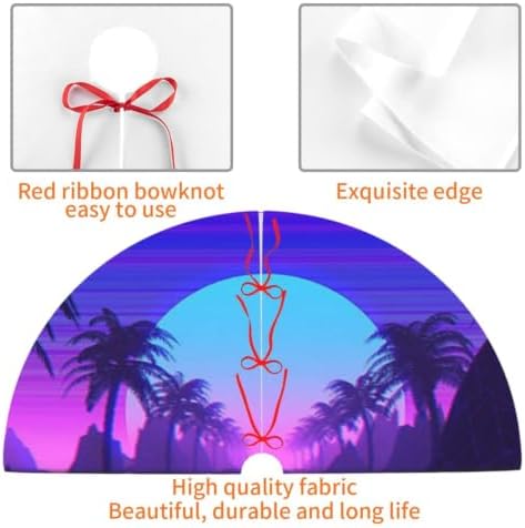 Christmas Tree Skirt, Soft Polyester Xmas Tree Skirts with Ribbon Ties, Rustic Farmhouse Holiday Party Decorations Inspired 80'S Scene Synthwave Retrowave Music 36"