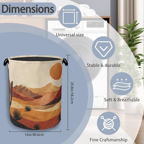 Mountains Sun Laundry Basket,Cactus Desert Oxford Cloth Laundry Hamper with Handle Foldable Portable Clothes Storage Basket for Bathroom Bedroom Dorm Room 16" x 20.8"