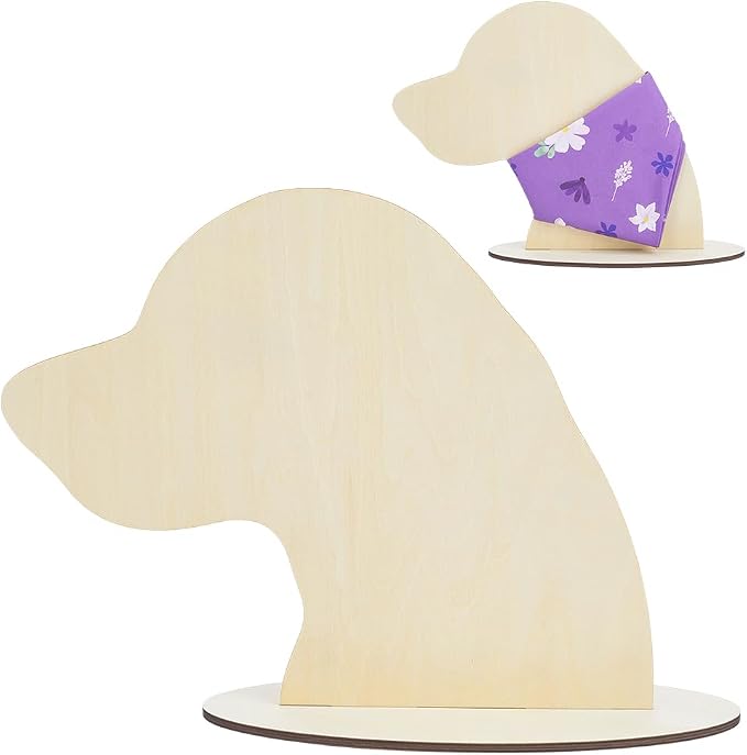 AHANDMAKER Dog Silhouette Display Stand, Wood Pet Bib Display Stands, Blank Wooden Dog Mannequin Scarf Holder Scarves Display Photography Props for Dog Accessory Bib Bandana Scarf Store