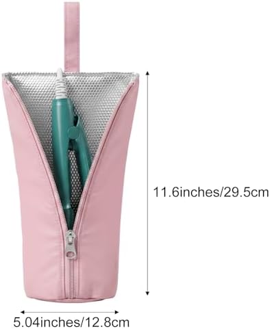 Xinjoduz 1 PCS Holder & Mat for Hot Tools, Curling Iron Flat Iron Heat Resistant Hot Hair Tools Organizer Travel Bag Case, Mini Straightener Makeup Brush Holder Ideal for Home, Travel, Gift (Pink)