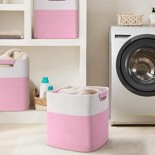 11 Inch Storage Cubes, 3 Pack Cube Storage Bins for Organizing, Cotton Rope Woven Baskets for Shelves, Bathroom, Kids Room, Closets, Baby Nursery