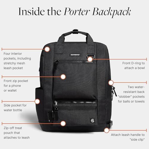 Cleverpup Porter 2-in-1 Dog Gear Travel Backpack - 10 Pockets, Graphite