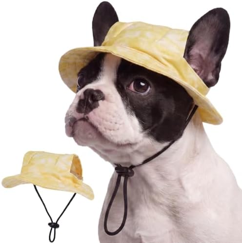 FUAMEY Dog Bucket Hat with Ear Holes Adjustable Sun Hats for Dogs Cats