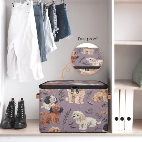 Dog Puppy Storage Box with Zipper Lid | Collapsible, Fabric, Storage Bin, Handle, Large, Closet Organizer, Containers, Bedroom, Home, Cute Dog