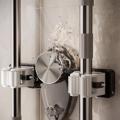 Broom Holder Mop Hanger Suction Cup Adjustable Organizers Removable Wall Mount Space Saving Designs for Various Surfaces Suction Cup Rack