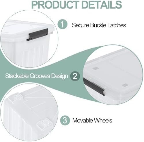 Farmoon 70 Quart Large Plastic Lidded Storage Container Bin, 4 Packs, Clear