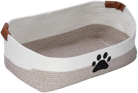 Woven Dog Toy Basket Large 100% Cotton Rope Basket for Dog Cats Toys Dog Toys Box for Living Room Area-Trapezoid Dog Toys Bin-Nursery Gift for Pet Toys,Collar,Leash,Blanket,Clothes-Brown