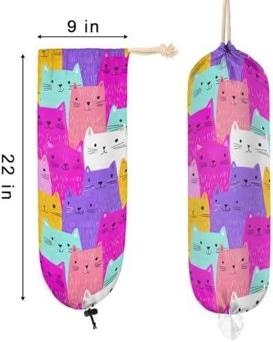 Pardick Plastic Bag Holder, Colorful Cartoon Cat Cute Grocery Bag Holder for Shopping Bags, Wall Mount Plastic Bag Storage Organizer Dispenser, Storage Holder for Home Kitchen Camper,A-17