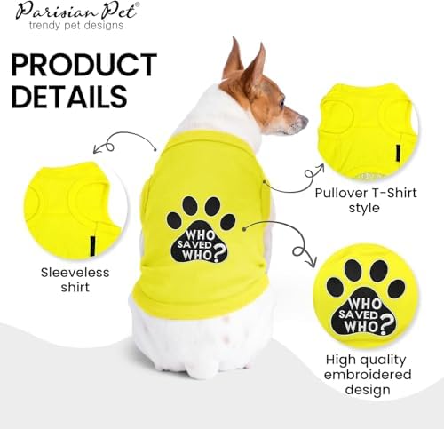 Parisian Pet Dog Shirt – 100% Cotton Shirts for Small Dogs - Sleeveless Yellow Puppy Vest with Paw Print – Breathable Pet Apparel – Pullover Summer Dog Clothes - Stretchy Funny T Shirts for Dogs
