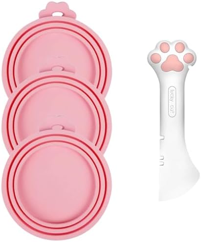 4pcs Cat Wet Food Spoon with Can Lids 3 oz | Multi-Function Cute Paw Shape Opener Spatula Cat Spoon Silicone Pet Covers (Universal Size,One fit 3 Standard Size Pet Cans