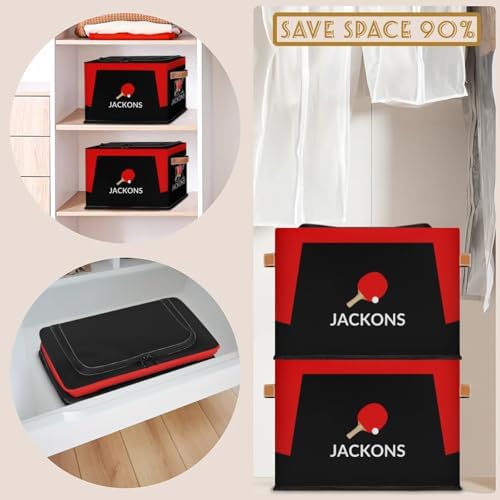 Custom Storage Basket with Zipper Lid, Table Tennis Foldable Fabric Storage Boxes Decorative Closet Shelves Clothes Organizer Container Cubes with Handle 1PCS