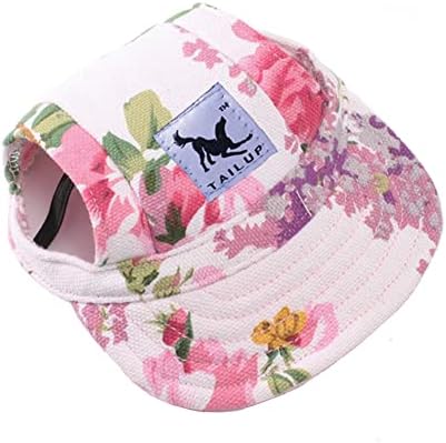 Leconpet Baseball Caps Hats with Neck Strap Adjustable Comfortable Ear Holes for Small Medium and Large Dogs in Outdoor Sun Protection (M, Colour Flower)