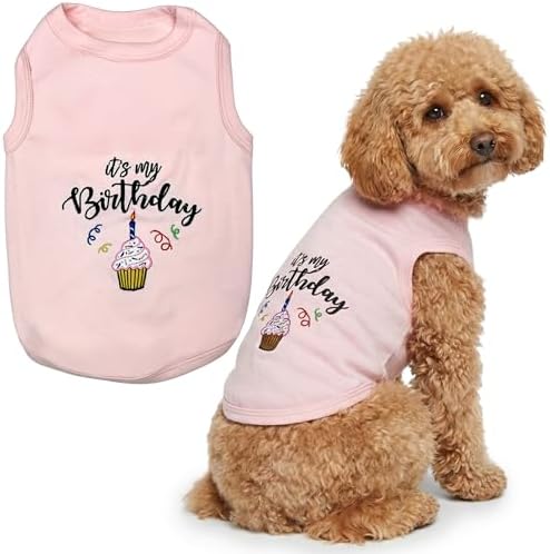 Parisian Pet Dog Shirt – 100% Cotton Shirts for Large Dogs – Pink Sleeveless Puppy Clothes – Lightweight and Breathable Dog Birthday Shirt – Girl Dogs Clothes - Stretchy Pet T Shirts