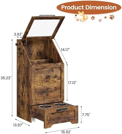 Elevated Dog Feeding Station – 2 Bowls, Storage Cabinet, Brown