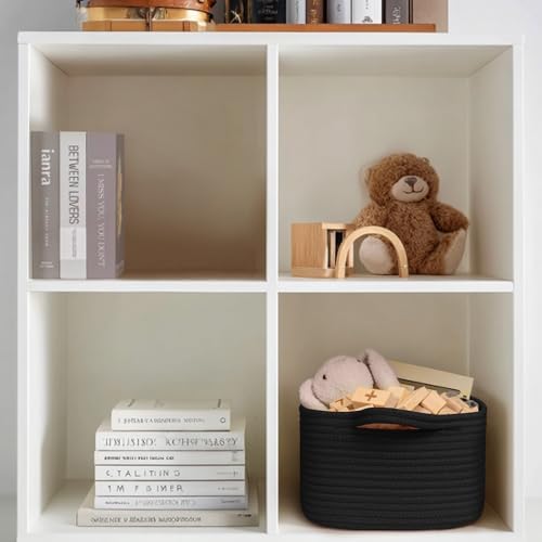 Black Basket for Gifts, Woven Gift Baskets Empty, Cotton Rope Storage Bin for Organizing, Cute Cat Dog Kids Toy Box, Decorative Baby Nursery Closet Organizer, Wicker Easter Basket with Handle