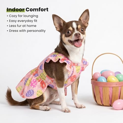 Fitwarm Easter Egg Dog Dress, Holiday Dog Clothes for Small Dogs Girl, Pet Easter Outfit, Pink, Yellow, Purple, Medium