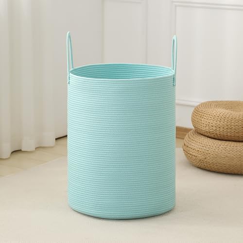 Laundry Basket Hamper Tall Rope Storage Woven for Blanket toys Dirty Clothes in Living Room Bathroom Bedroom (Cyan, 60L/15.8Gal)