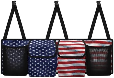 Dreaweet American Flag Trunk Hanging Organizer Backseat Bag Car Storage Accessories with 2 Pockets & 2 Mesh Pouches for Groceries Universal Car Trunk Storage Organizer for SUV Truck Minivan