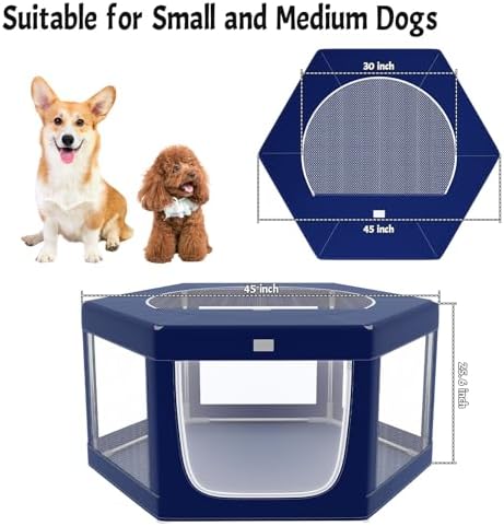 Hexagonal Dog playpen, 45 Inch Soft Puppy Playpen with 600D Oxford Fabric, Stable Structure with Thickend Stainless Steel Tubes, 25.6 Inch Height Pet Playpen for Small and Medium Dogs, Animals