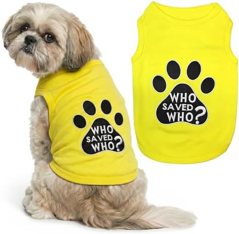 Parisian Pet Dog Shirt – 100% Cotton Shirts for Medium Dogs - Sleeveless Yellow Puppy Vest with Paw Print – Breathable Pet Apparel – Pullover Summer Dog Clothes - Stretchy Funny T Shirts for Dogs