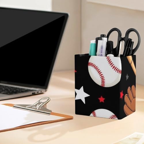 Fashion Office Pen Holder Unisex Durable Desktop Storage For Stationery & Tools Red Black Baseball