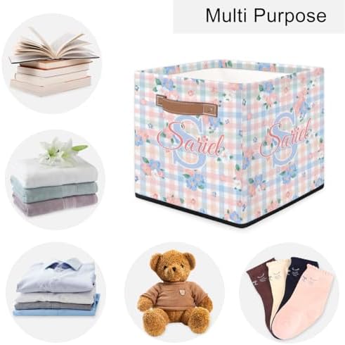 Storage-Basket with Handle Personalized Decor-Organizer-Bins for Bedroom Collapsible Laundry Basket as Gifts for Girls Boys Baby Adults Floral Plaid Storage-Bins