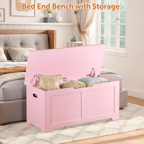 Wooden Storage Chest,30/40 Inch Storage Trunk w/2 Safety Hinges, Storage Bench, Modern Lift Top Chest Box Organizer (Pink, 40 Lx 15.7 W x19 H Inch)