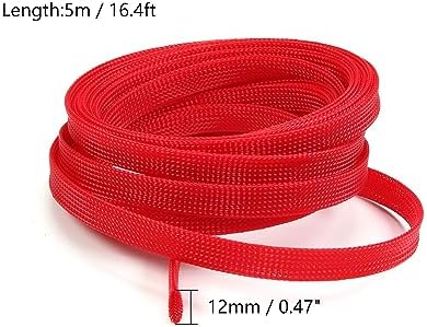 Othmro 5m/16.4ft PET Expandable Braid Cable Sleeving Flexible Wire Mesh Sleeve Red,for TV Audio PC Cords Protect from Pets Chewing