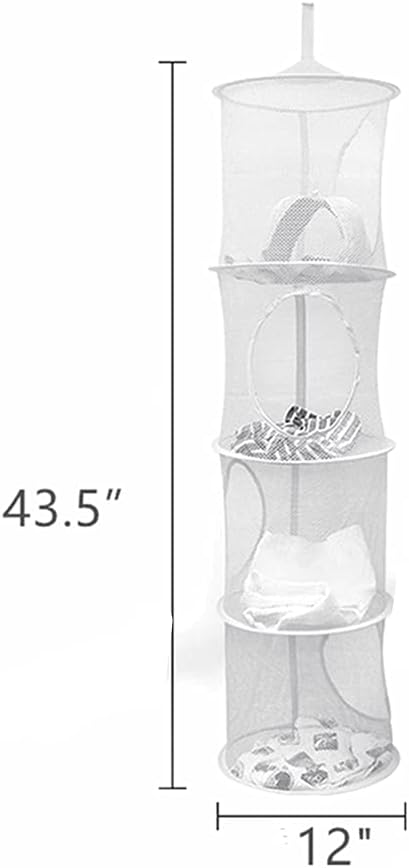 4 Tier Storage for Stuffed Animals,Storage Organizer,43.5 x12" Hanging Mesh Storage Basket with 2"Hooks,Folding Basket for Store Gloves,Shawls, Hats,Mittens, Attaches Easily to Any Rod -Grey