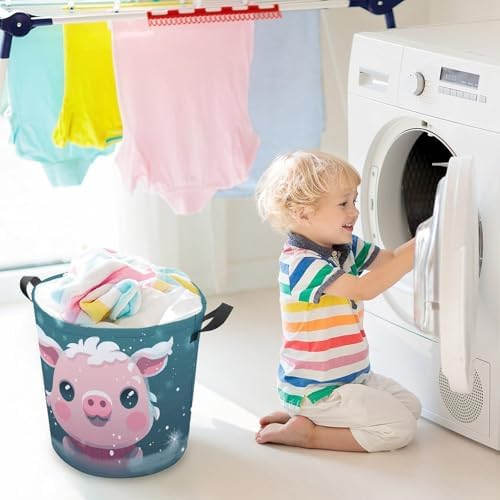 Laundry Hamper with Handle Snow Pets Laundry Basket Waterproof Dirty Clothes Hamper Circular Organizer Basket Portable Storage Bin Decorative Basket for Living Room Kitchen Bathroom Car
