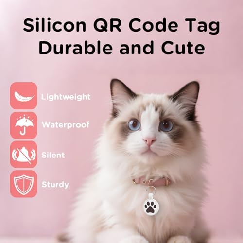 QR Code Cat Tag, Modifiable Pet Online Profile, Multiple Emergency Contact, Scannable QR Code, Instant Location Email Alert, Collar Accessories (Small Breeds - 1", White)