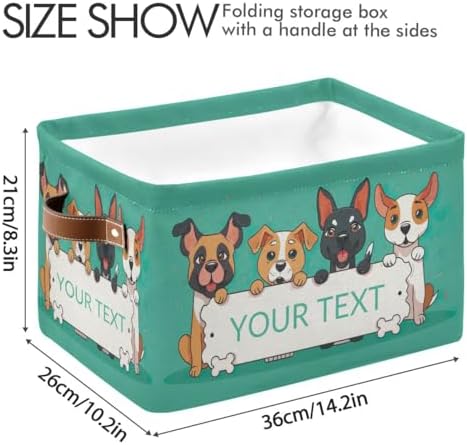 Customized Pet's Name Storage Basket Dog Storage Bins with Leather Handles for Home Bedroom, Foldable Decorative Organizers Box, 2PCs
