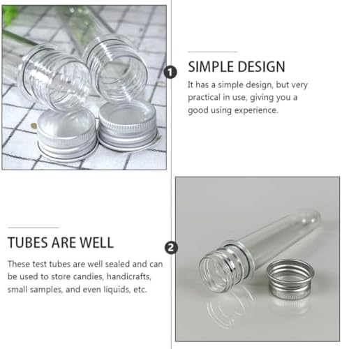 50pcs 45ml Plastic Storage Tubes with Aluminum Caps, Multipurpose Clear Cylindrical Bottles for Bath Salts, Candy, and Liquids, Easy to Fill and Protect Containers for Kitchen