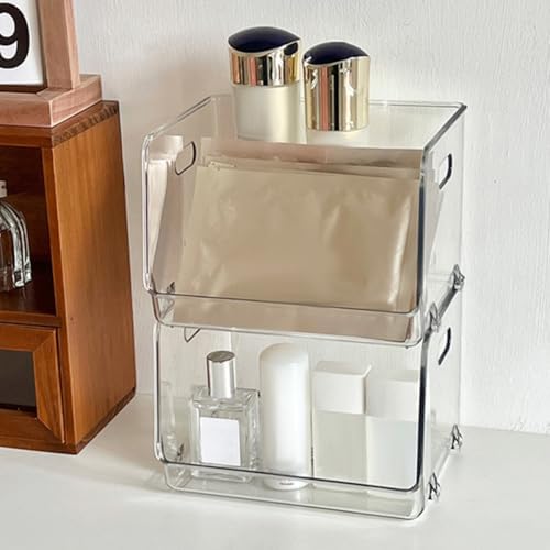 ARTIBETTER 2pcs Desktop Storage Organizer Box with Stackable Design and Easy to Pet Material, for Cosmetics and Books on Countertop or Dresser