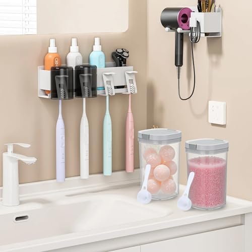 2 Pack Bath Salt Jar with Pop-Up Airtight Lid and Scoop, 1.8L Plastic Airtight Storage Canister Bathtub Accessories for Bathroom Salt, Flour, Candy, Tea