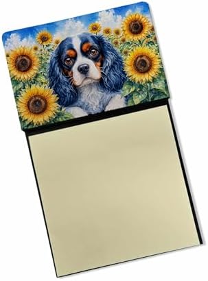 Caroline's Treasures Cavalier Spaniel in Sunflowers Watercolor Sticky Note Holder Refillable Dispenser Desk Accessory 3x3 Pad Gift