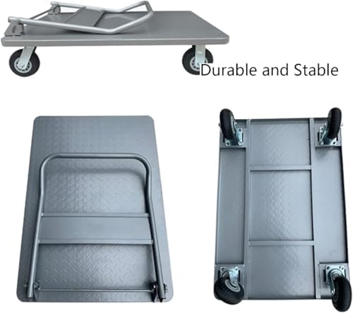 Portable Folding Hand Cart - Heavy-Duty Steel Platform Trolley with Swivel Wheels & Ergonomic Handle for Easy Transport of Heavy Goods - High Capacity Utility Cart
