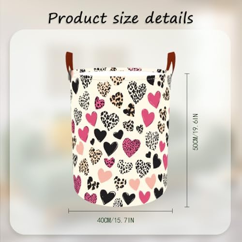 Laundry Basket 15.7x19.7 in Pink Leopard Heart Hamper for Bedroom