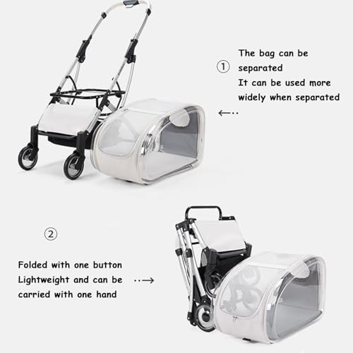 Foldable Pet Stroller，Pet Stroller with 4 Wheels, Travel Carrier for Small，Medium Dogs Cats up to 33lbs,Detachble Portable Bag(Transparent)