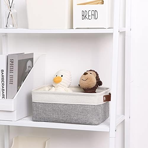 DULLEMELO Small Collapsible Fabric Basket for Organizing, Shelves, Closets, Laundry, Nursery, Decorative Gift Basket (White & Gray)