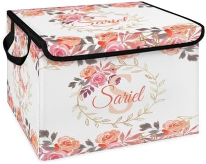 Floral Storage Bin with Lid Personalized Storage Baskets for Organizing Foldable Closet Organizers with Handles,Cute Basket for Boys Girls for Clothes Blanket Pet Dog Toy Basket Storage (1 Pack)