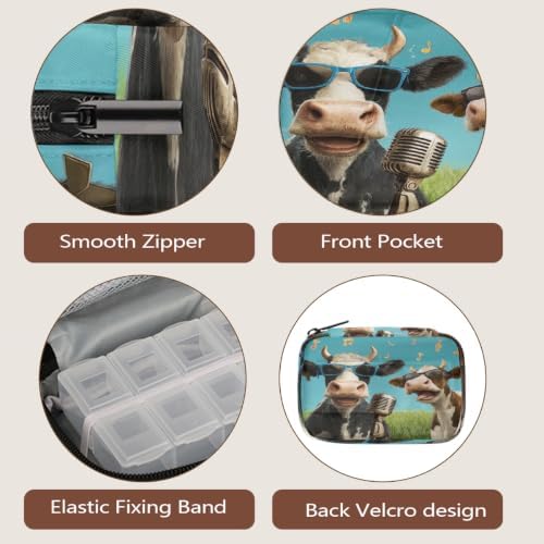 Travel Pill Organizer Two Music Cows Art Small Pill Case