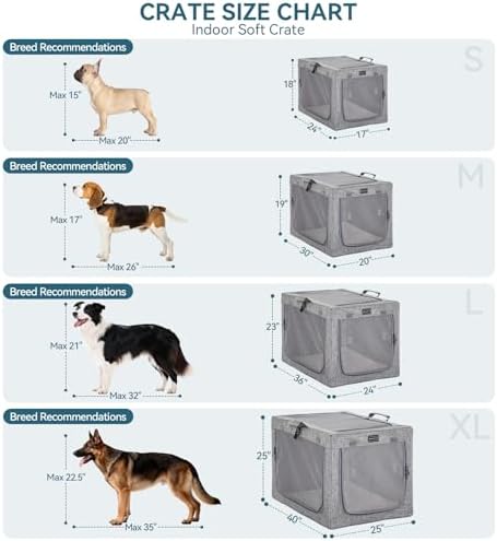 PETSFIT Portable Dog Crate for Small Dogs, – 24" Soft Dog Travel Crates with Lockable Zippers & Thicken Mat, Adjustable Patented Spiral Steel Frame, Collapsible Kennel for Indoor & Outdoor