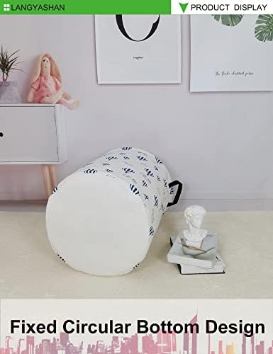 Round Laundry Basket Collapsible Storage Hamper Blue Balloon | Waterproof Canvas Foldable Baskets with sturdy Handles Multi-scene Organizer for Home Play Bedroom Gift Bin