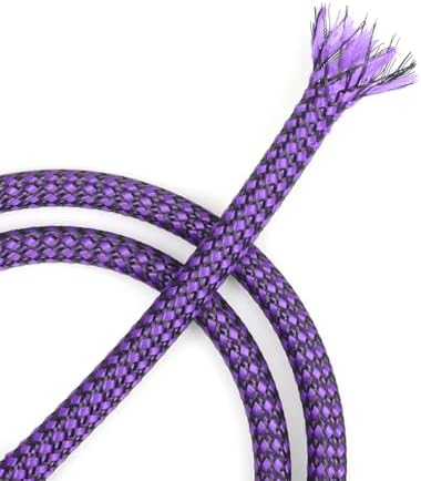 Expandable Braided Cable Sleeve, PP Yarn + PET Braided Expandable Sleeving Cable Management Protection High Density PET Wire Cover Sheath for Cables (Purple Black, 8mm (5/16")-49ft)