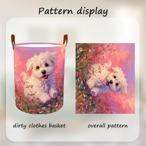 Laundry Basket 15.7x19.7 in Cute Puppy Floral Hamper for Bedroom