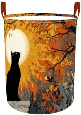Laundry Basket 15.7x19.7 in Black Cat Autumn Moon Hamper for Bedroom